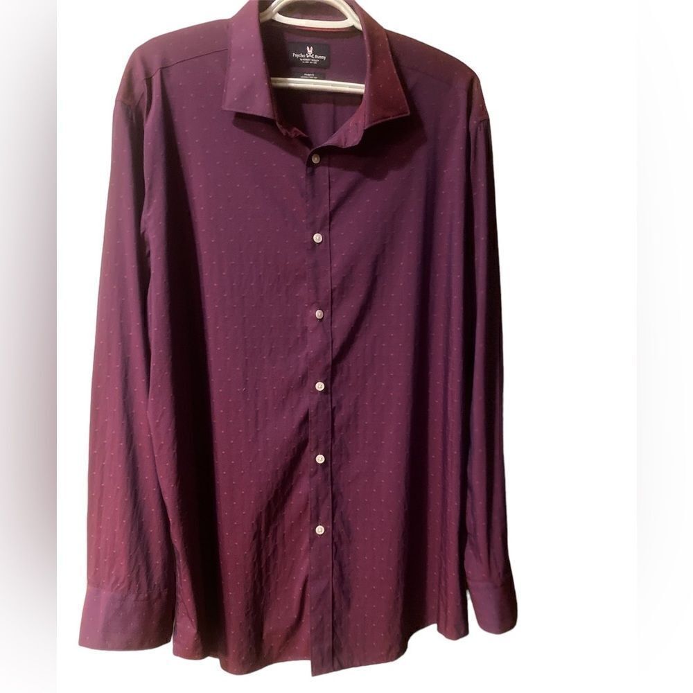 Psycho Bunny Metallic Purple Button Up  Polka Dot Dressy Shirt 171/2 34/35